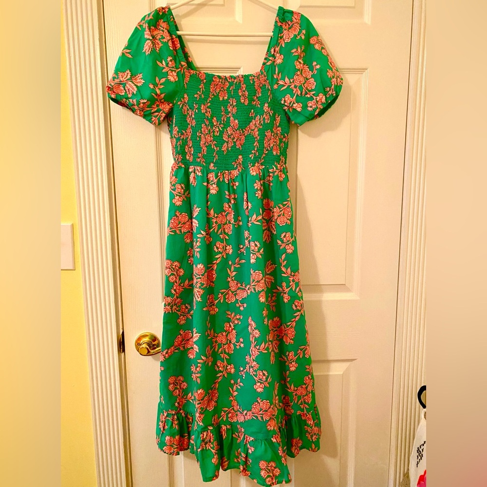 J. Crew Factory Green Puff Sleeve Midi Dress, super cute for Spring